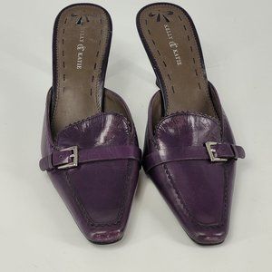 Kelly & Katie Womens Mules Heel Purple Leather Zigzag Flaps Slip On Mid Spool 10